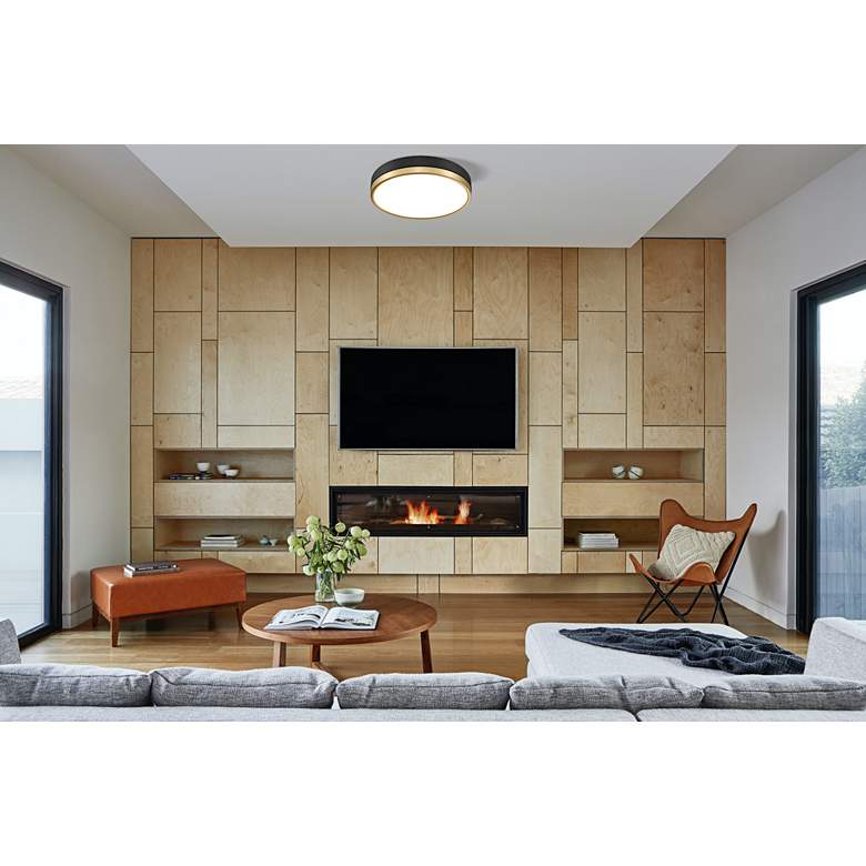 Image 1 Z-Lite Algar 16" Wide Matte Black and Modern Gold LED Ceiling Light in scene