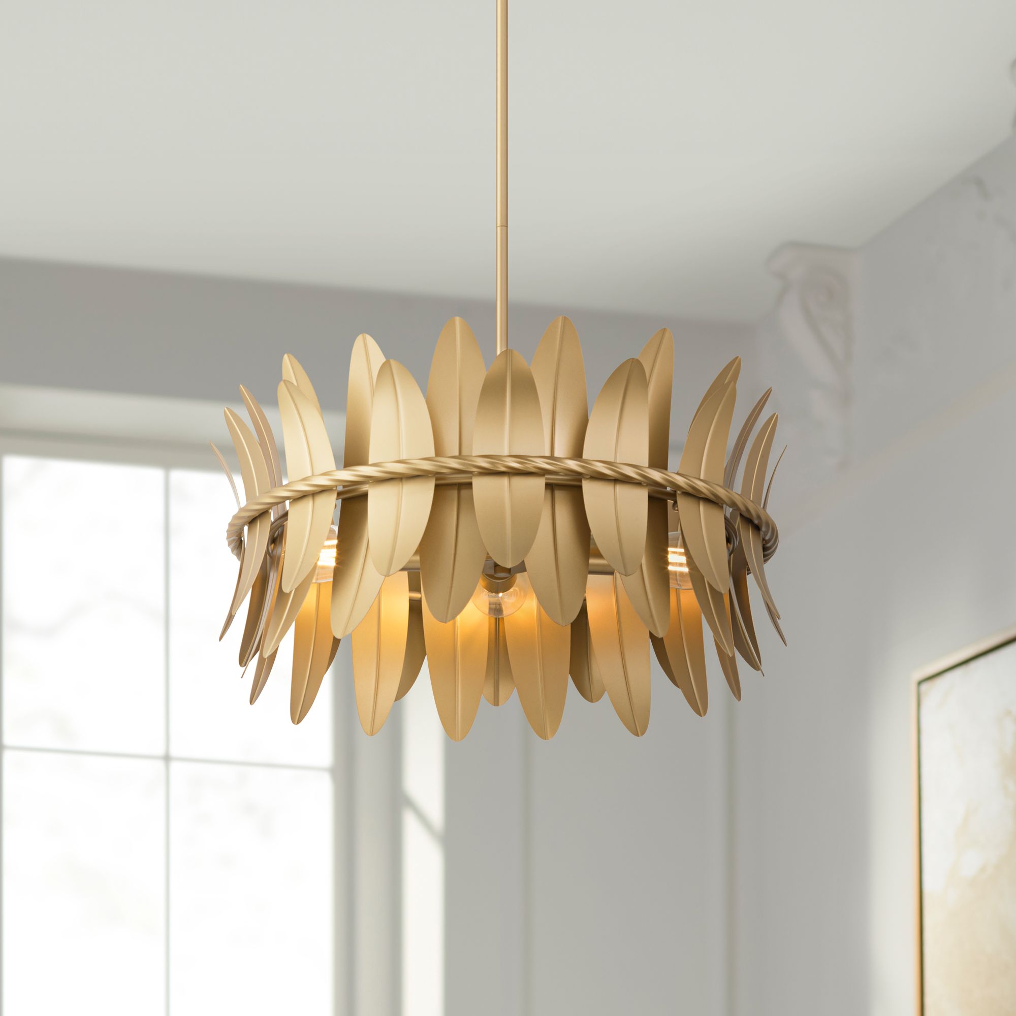 Image 1 Possini Euro Saranda 21 1/2"W Gold Banana Leaf 4-Light Pendant Light in scene