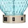 94J96 - Aqua Glass Table Lamp With 1 Outlet and 1 USB