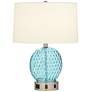 94J96 - Aqua Glass Table Lamp With 1 Outlet and 1 USB