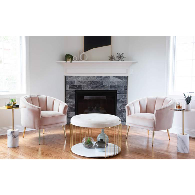 Tania Blush Pink Velvet Tufted Accent Chair in scene