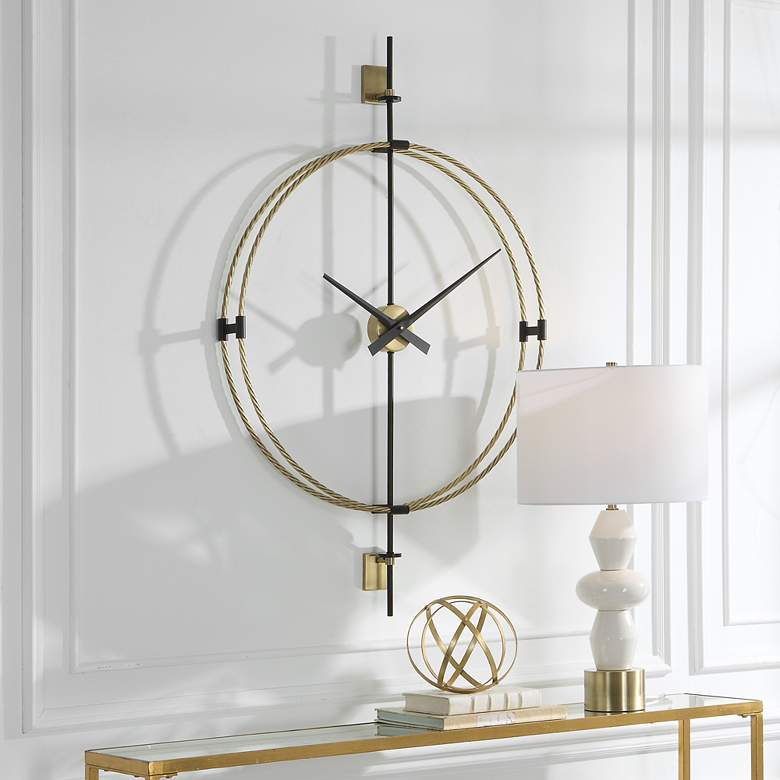 Image 1 Uttermost Time Flies Brushed Brass 48 3/4" High Wall Clock in scene