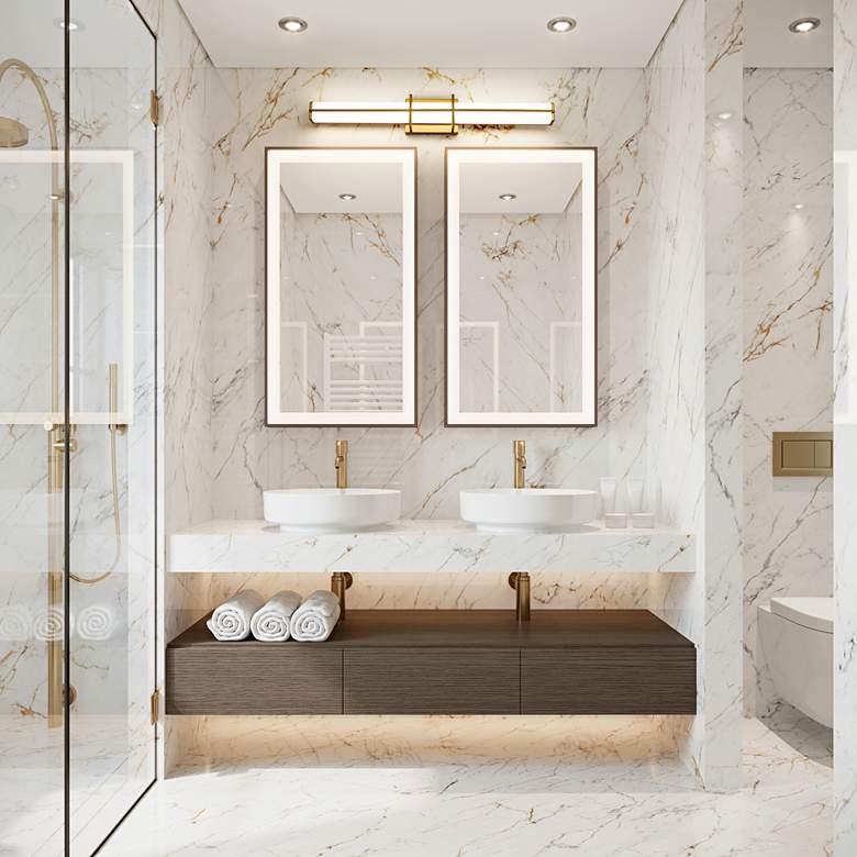Image 1 Harrison 32" Wide Modern Gold LED Vanity Bath Light in scene