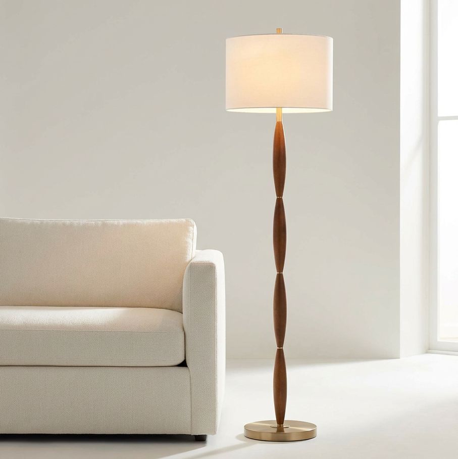 Image 1 Possini Euro Cannon 65" High Medium Brown Wood Segmented Floor Lamp in scene
