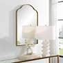 Sidney Plated Brushed Brass 20" x 30" Arch Wall Mirror in scene