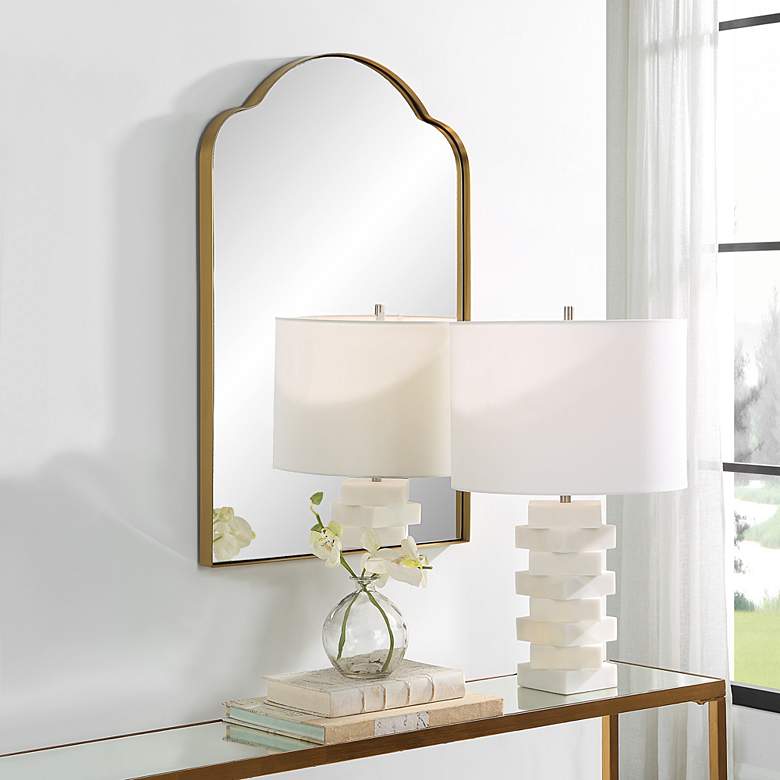 Image 1 Sidney Plated Brushed Brass 20" x 30" Arch Wall Mirror in scene