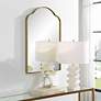 1_Sidney Plated Brushed Brass 20" x 30" Arch Wall Mirror in scene