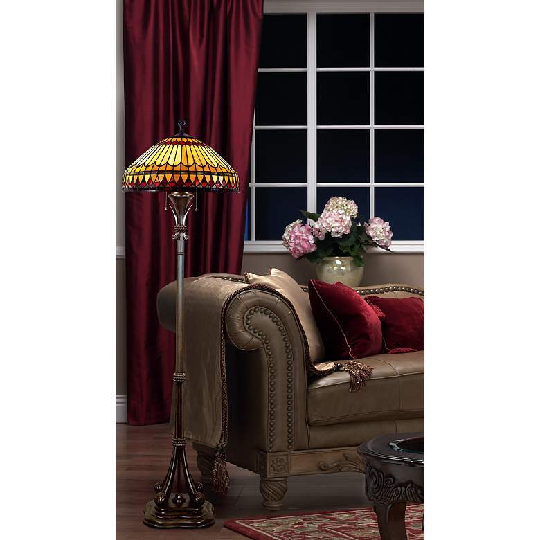 Image 4 Quoizel Tiffany-Style Floor Lamp with Handcrafted Feather Glass Shade in scene