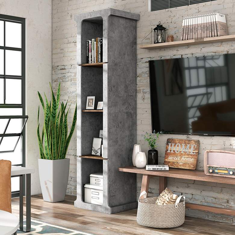 Image 1 Dowler 19 3/4" Wide Cement Wood 4-Shelf TV Tower in scene