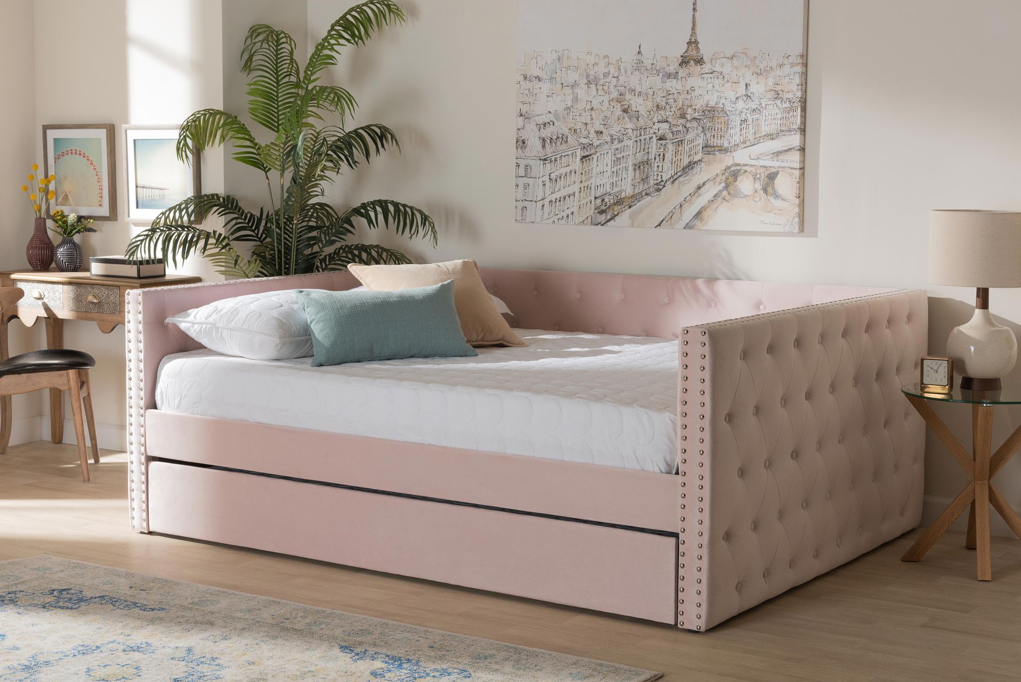 Thumbnail1 of Baxton Studio Larkin Pink Full Size Daybed with Trundle in scene