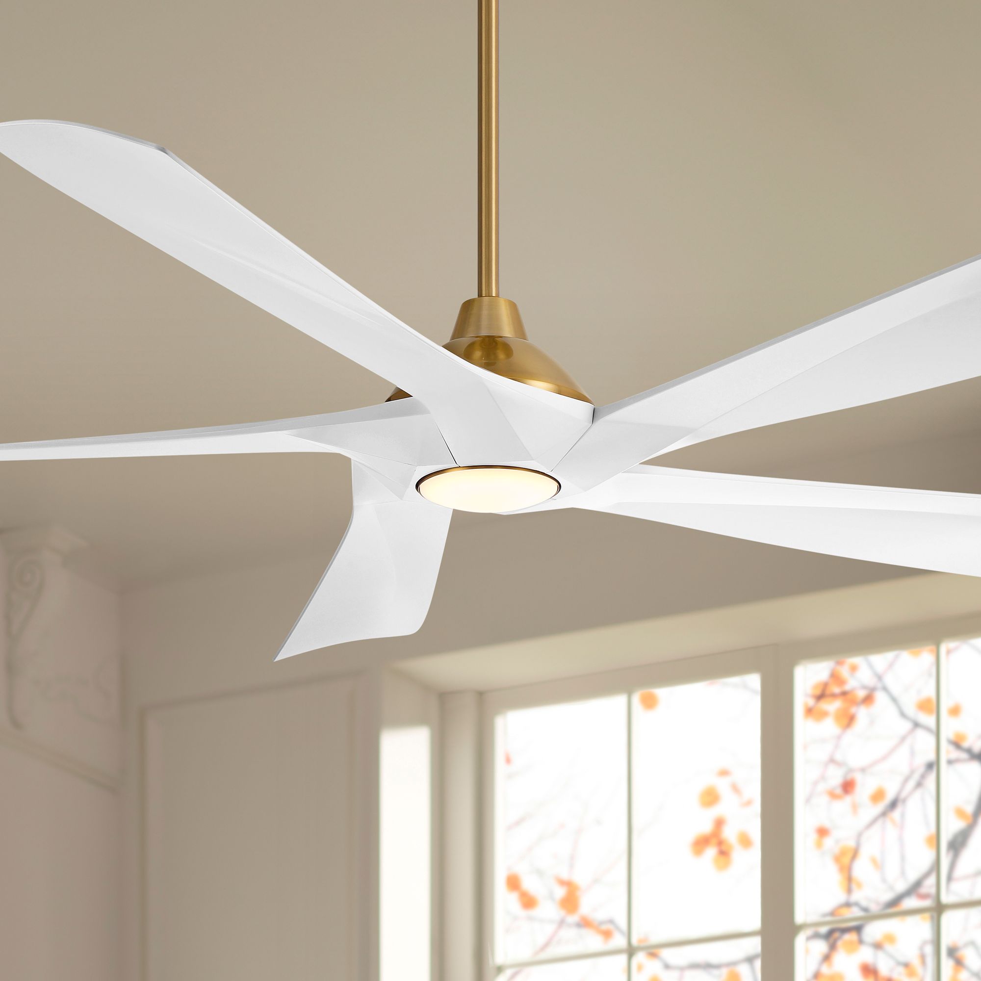 Watch A Video About the 60 Possini Eloquent White and Brass Damp LED Remote Ceiling Fan