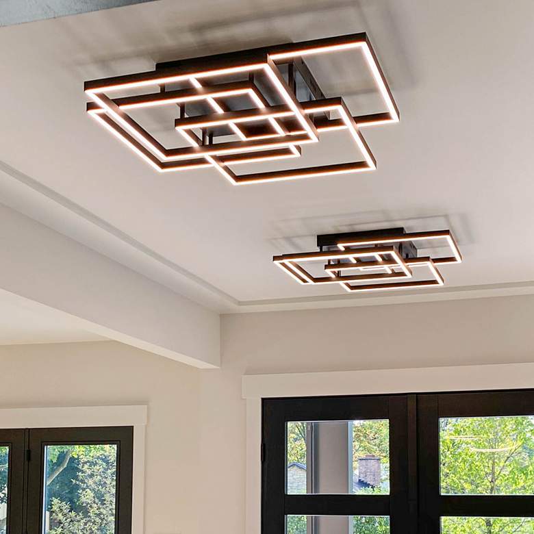 Image 1 ET2 Traverse 31" Wide Black Geometric LED Ceiling Light in scene