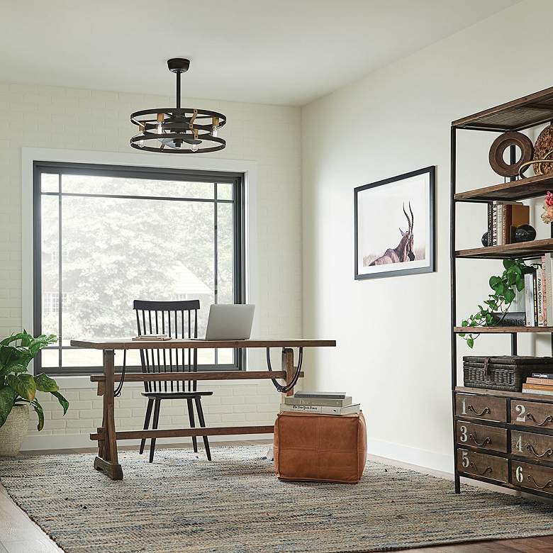 Image 1 25" Kichler Cavelli Bronze LED Fandelier Ceiling Fan with Wall Control in scene