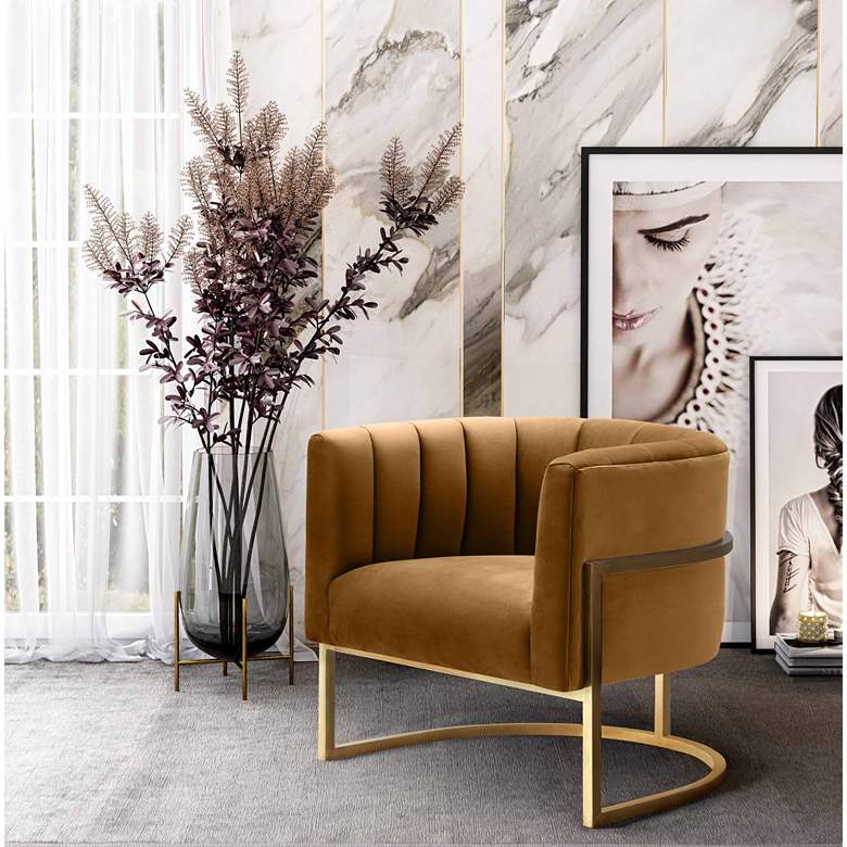 Image 1 Magnolia Cognac Velvet Tufted Armchair in scene
