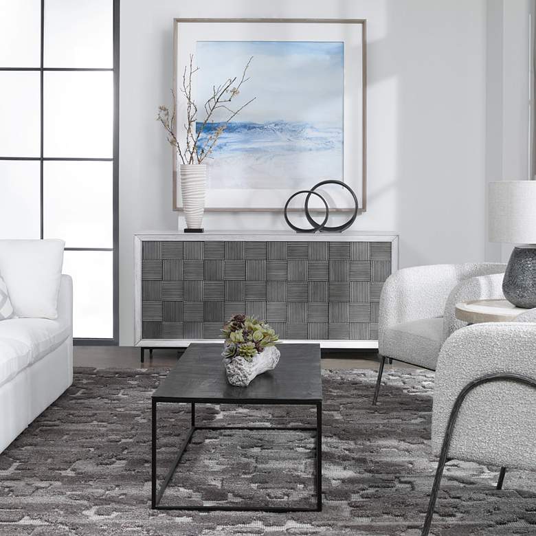 Image 1 Checkerboard 67" Wide White and Gray 4-Door Storage Cabinet in scene