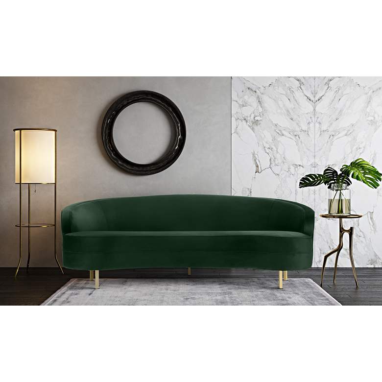 Image 1 TOV Baila 89 1/2" Wide Green Velvet Modern Curved Sofa in scene