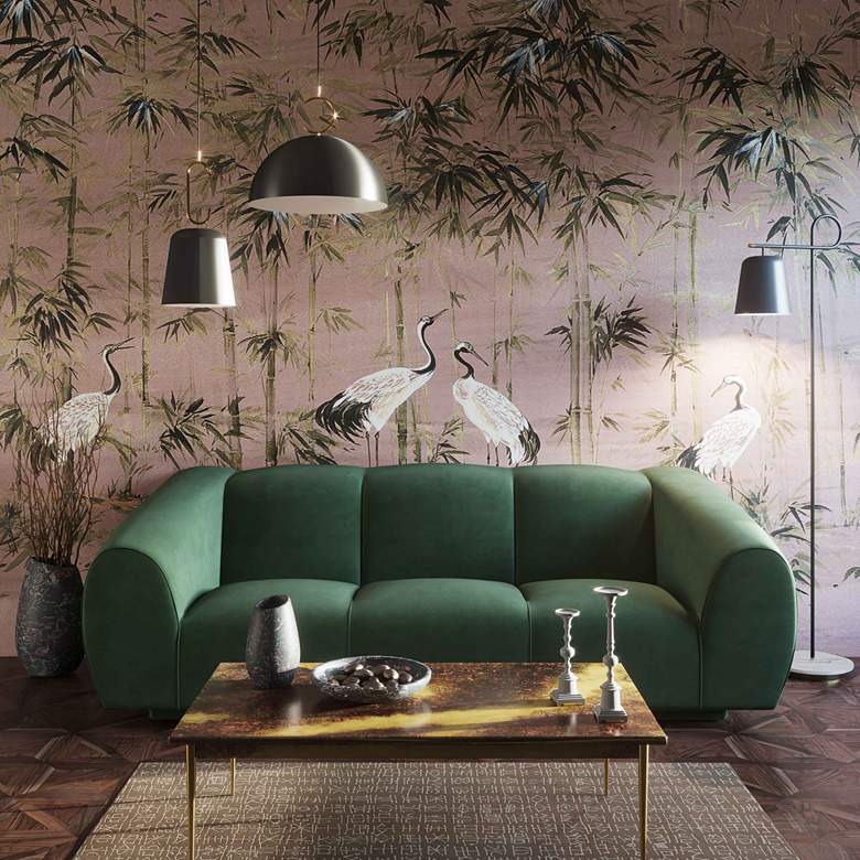Image 1 TOV Emmet 89 3/4" Wide Modern Forest Green Velvet Fabric Sofa in scene