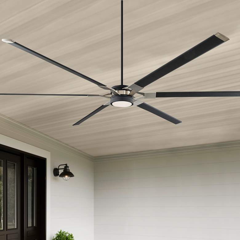Image 1 96" Visual Comfort Loft Black Finish LED Damp Ceiling Fan with Remote