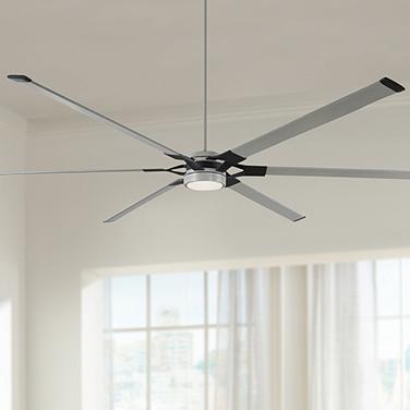 96" Visual Comfort Loft Steel LED Damp Rated Large Fan with Remote