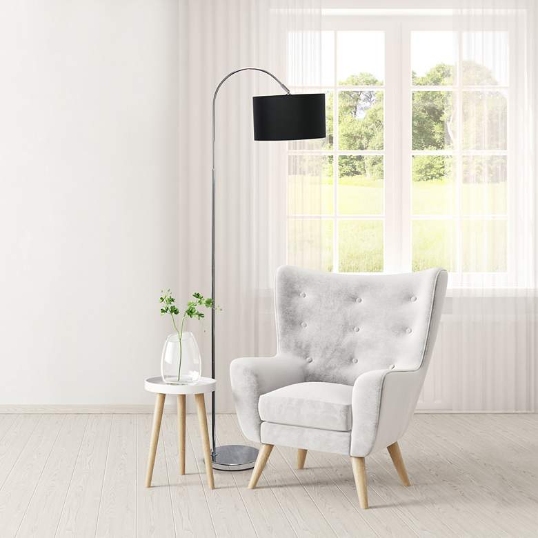 Image 1 Simple Designs 66" Black Shade Brushed Nickel Modern Arc Floor Lamp in scene
