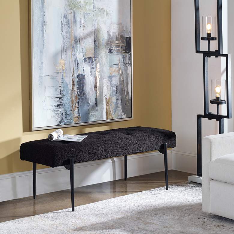 Image 1 Uttermost Olivier 49 1/2"W Black Faux Shearling Tufted Bench in scene