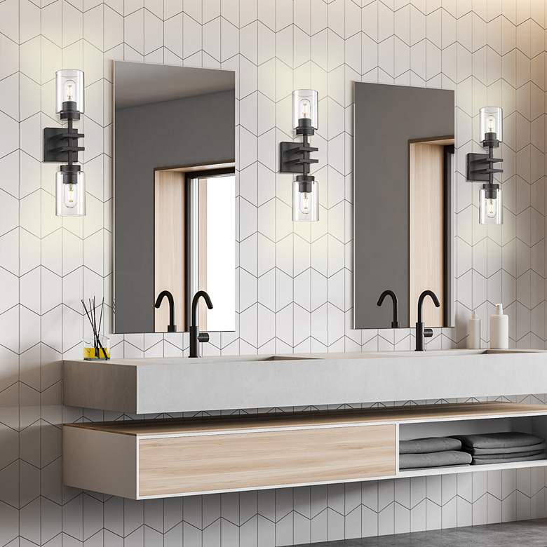 Image 1 Golden Lighting Tribeca 19" Wide Matte Black 2-Light Wall Sconce in scene
