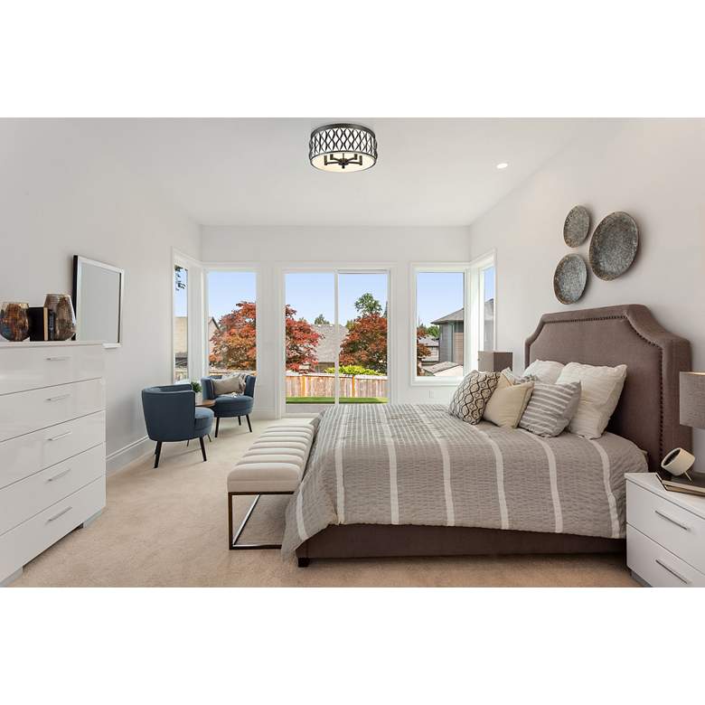 Image 1 Harden 20 1/4" Wide Matte Black Drum Ceiling Light in scene