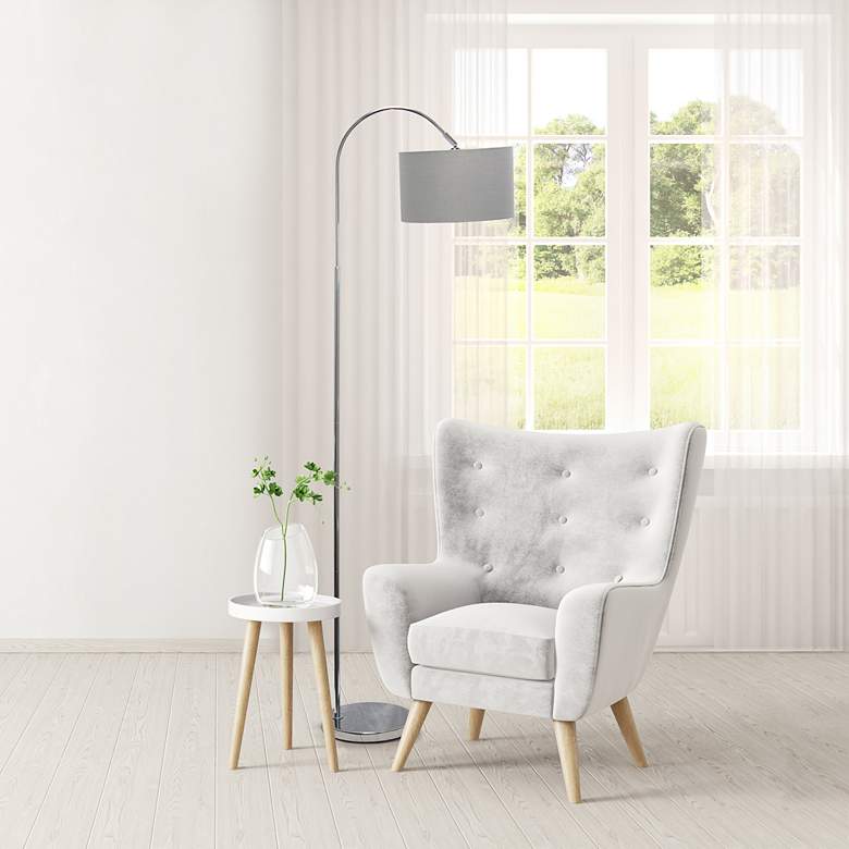 Image 1 Simple Designs 66" Gray Shade Brushed Nickel Modern Arc Floor Lamp in scene