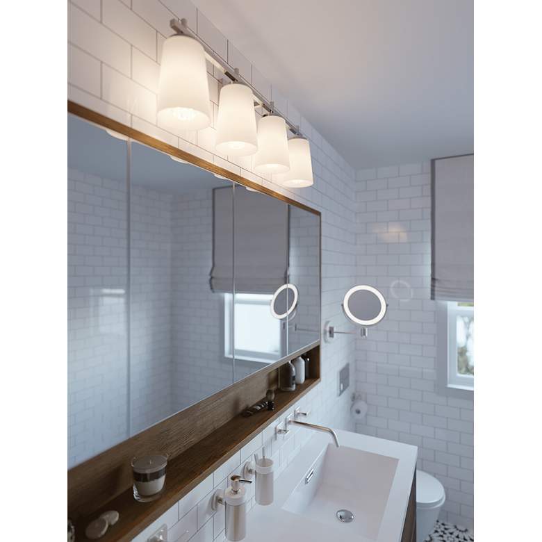 Image 1 AFX Joanna 32 1/4" Satin Nickel White Glass Modern 4-Light Bath Light in scene