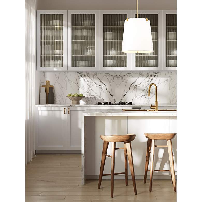 Image 1 Weston 18" Wide Modern Gold Pendant Light with Linen Shade in scene
