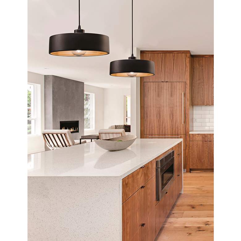 Image 1 Radiance Dish 12" Wide Matte Black and Gold Mini Pendant in scene