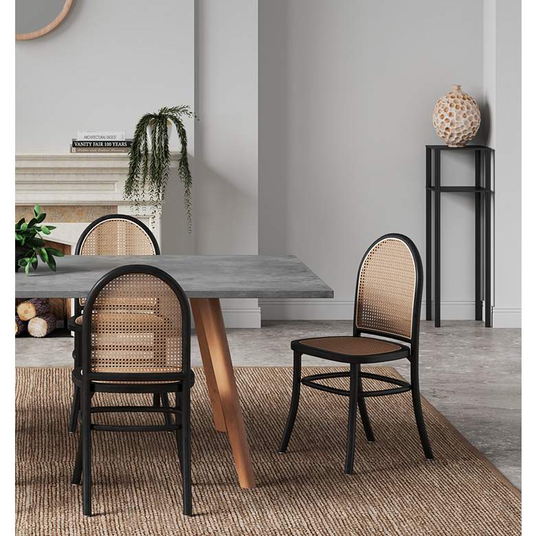 Image 1 Paragon Matte Black Wood Natural Cane Dining Chairs Set of 2 in scene