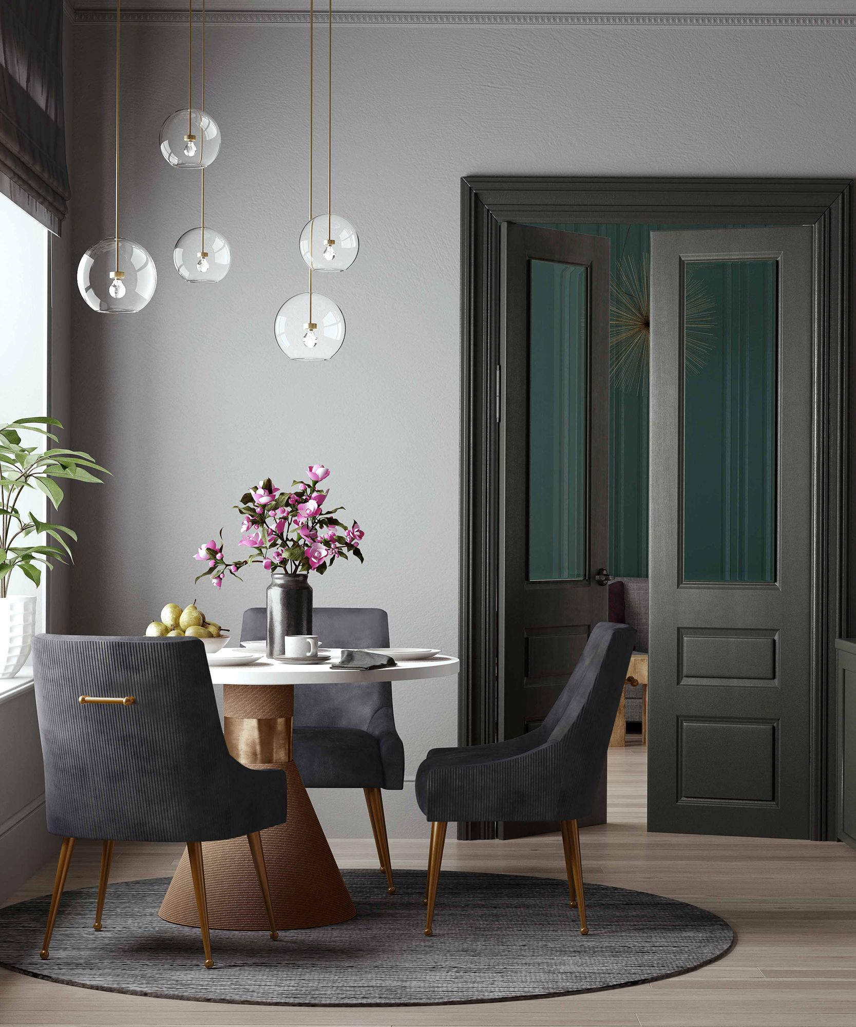 Image 1 Beatrix Pleated Grey Velvet Side Chair in scene