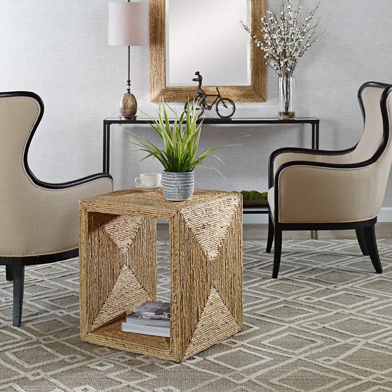 Image 1 Rora 20" Wide Natural Woven Banana Plant Square Side Table in scene