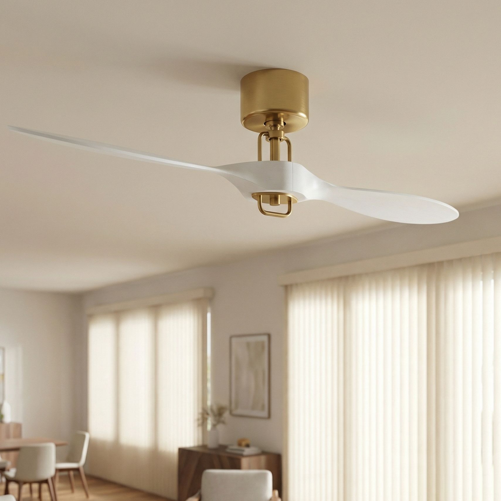 Image 1 56" Casa Vieja Longbow Brass and White Indoor/Outdoor Ceiling Fan in scene