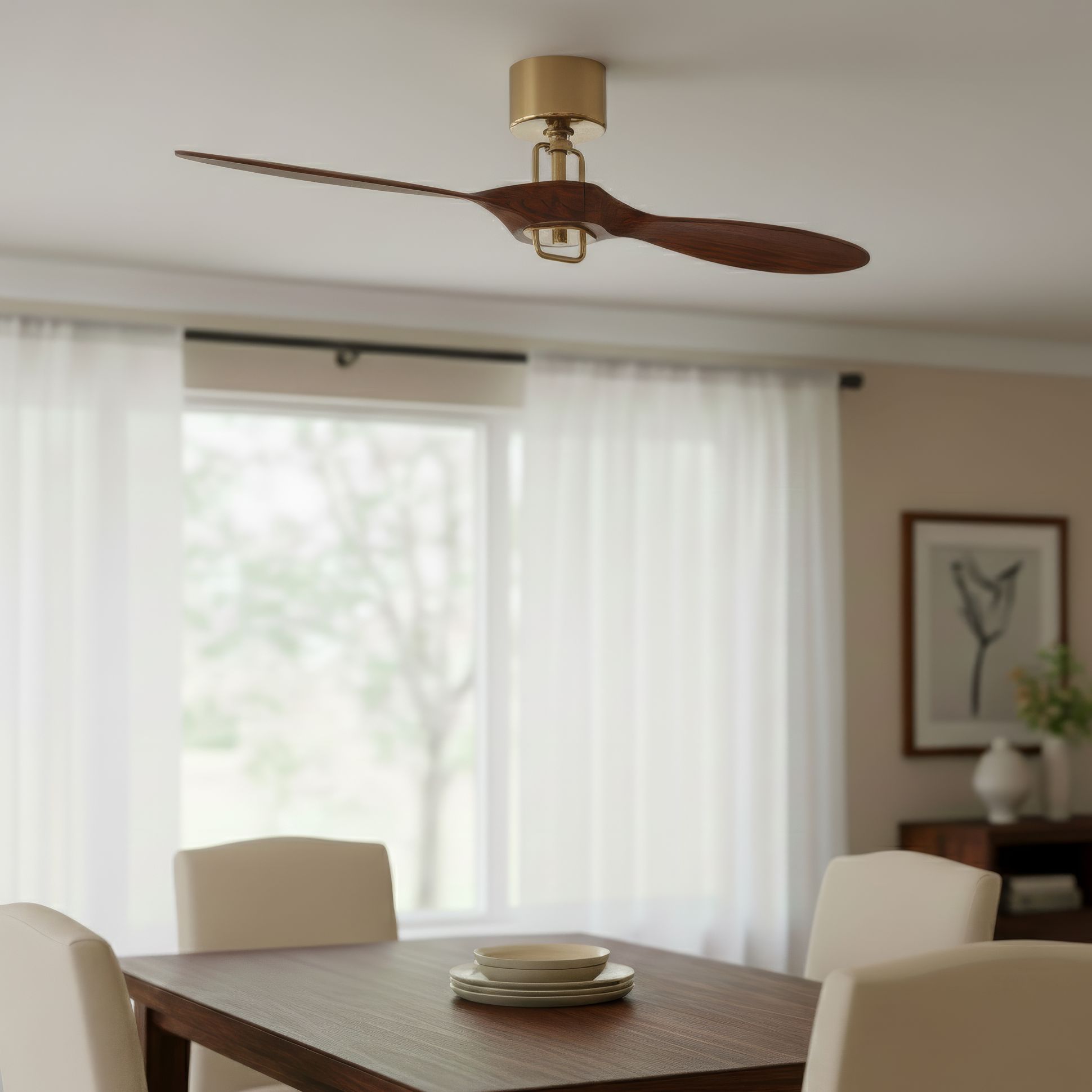 Image 1 56" Casa Vieja Longbow Brass and Walnut Indoor/Outdoor Ceiling Fan in scene