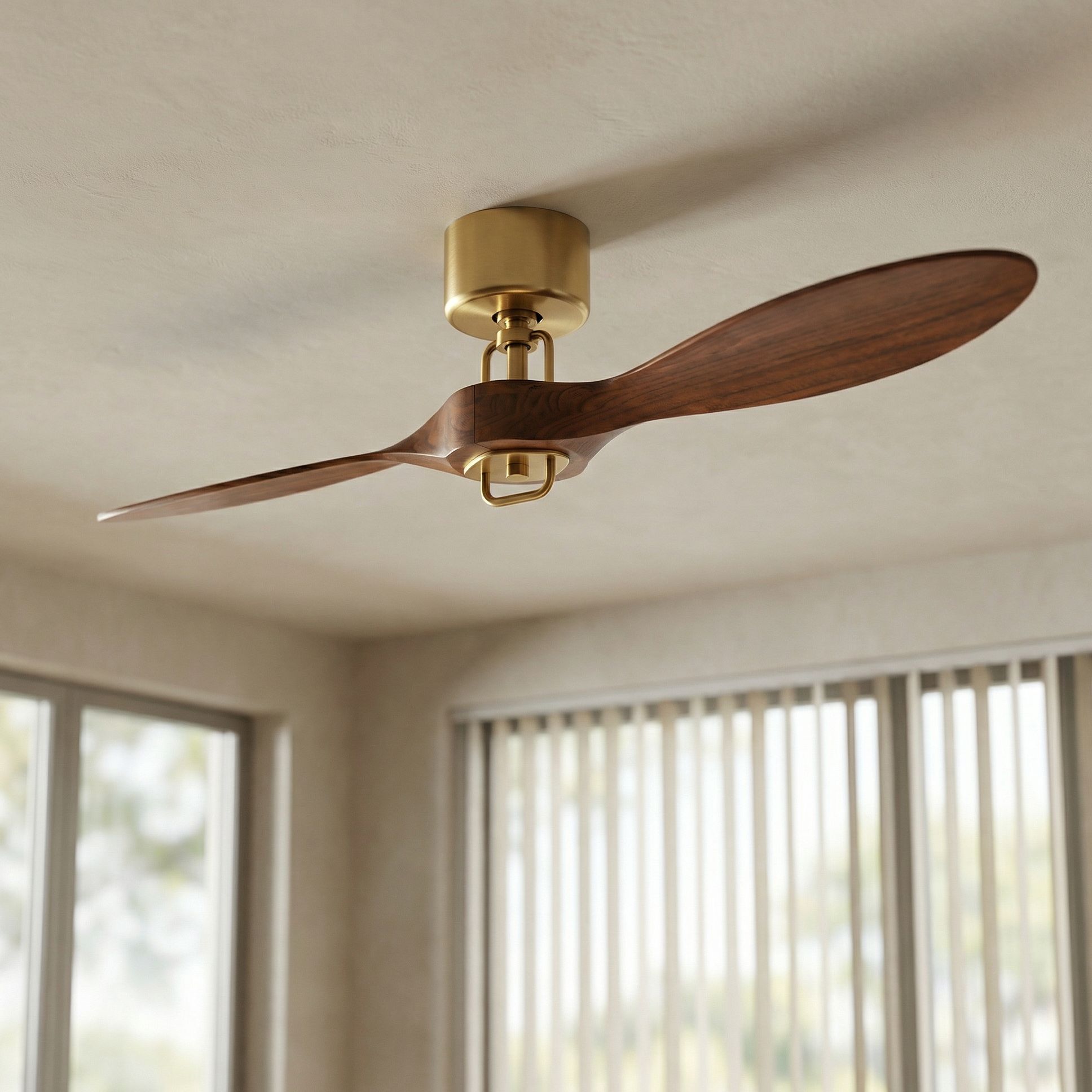 Image 1 56" Casa Vieja Longbow Brass and Walnut Indoor/Outdoor Ceiling Fan in scene