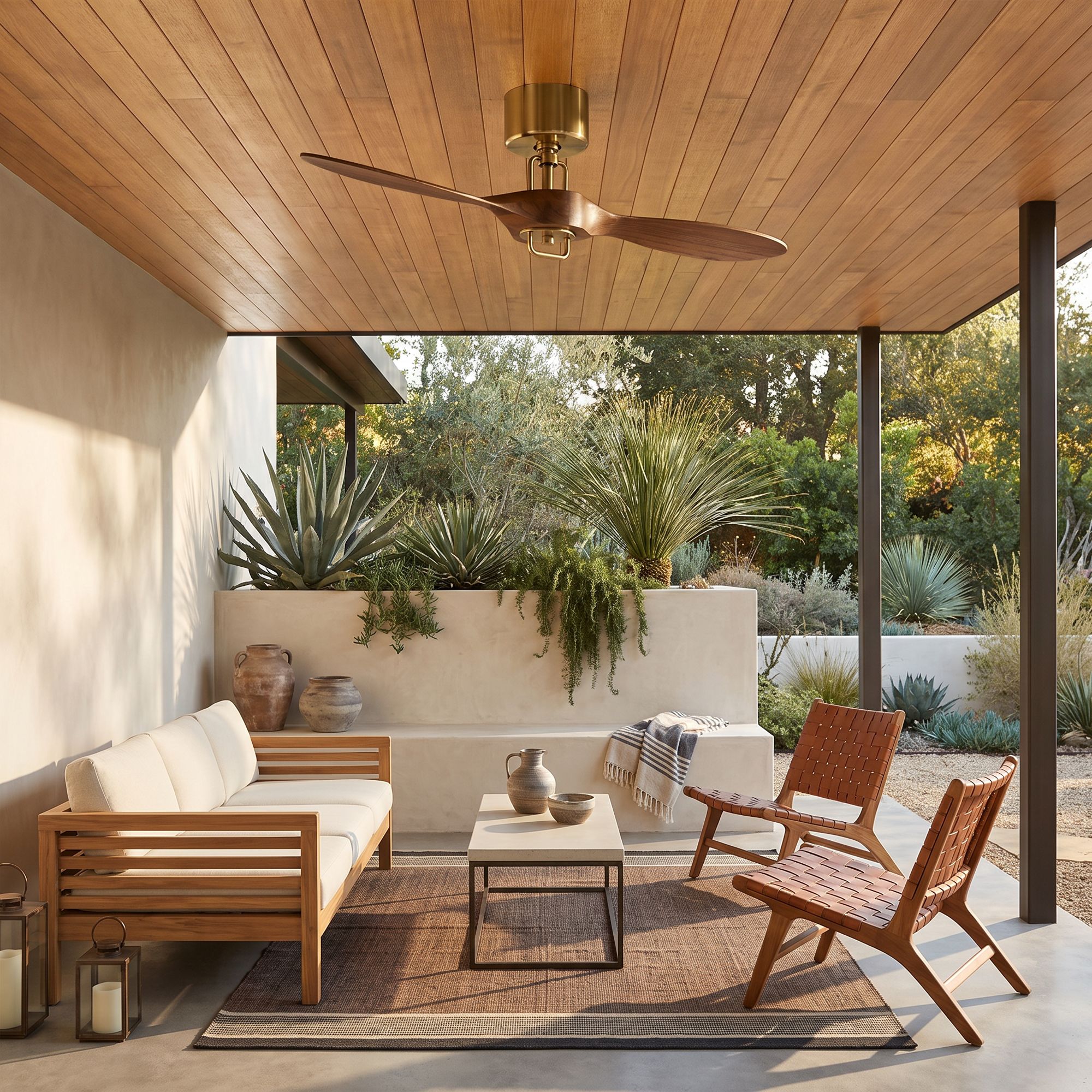 Image 1 56" Possini Euro Longbow Brass and Walnut Indoor/Outdoor Ceiling Fan in scene
