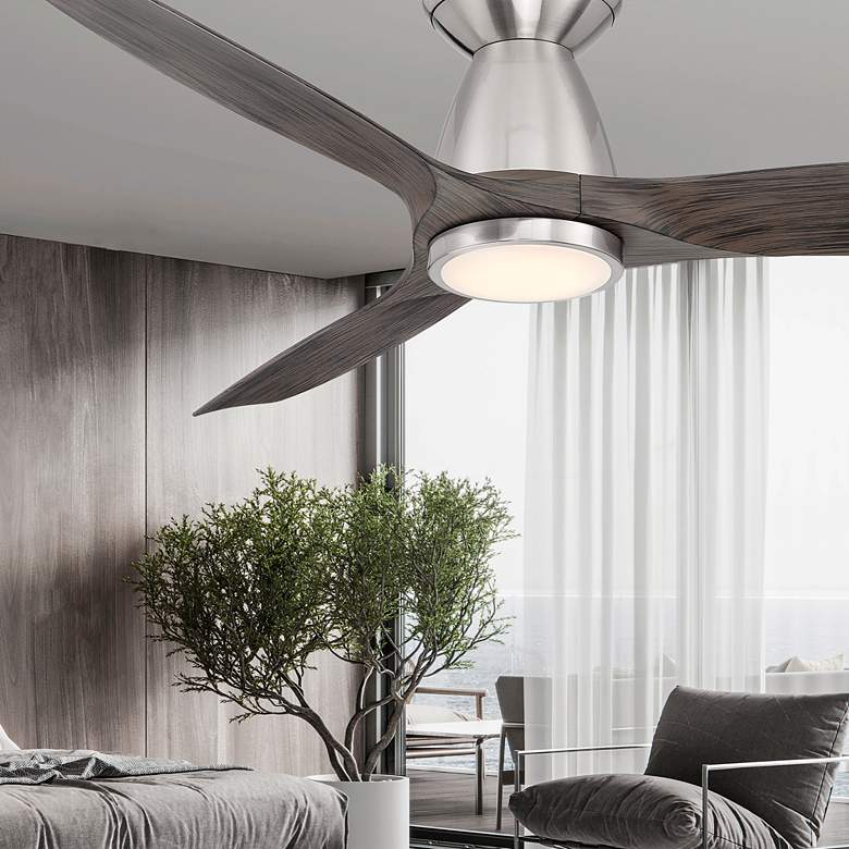 Image 1 54" Modern Forms Skylark Brushed Nickel 3-Blade Hugger Smart Fan in scene