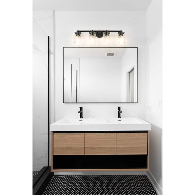 Image 1 Thayer 30 3/4" Wide Matte Black 4-Light Bath Light in scene