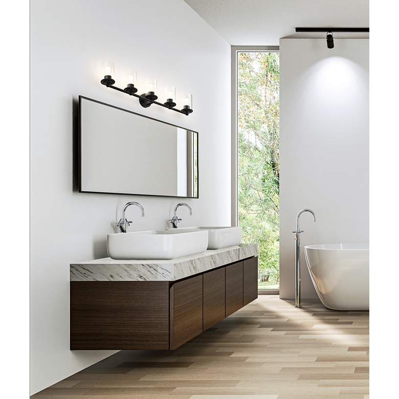 Image 1 Thayer 39" Wide Matte Black 5-Light Vanity Bath Light in scene