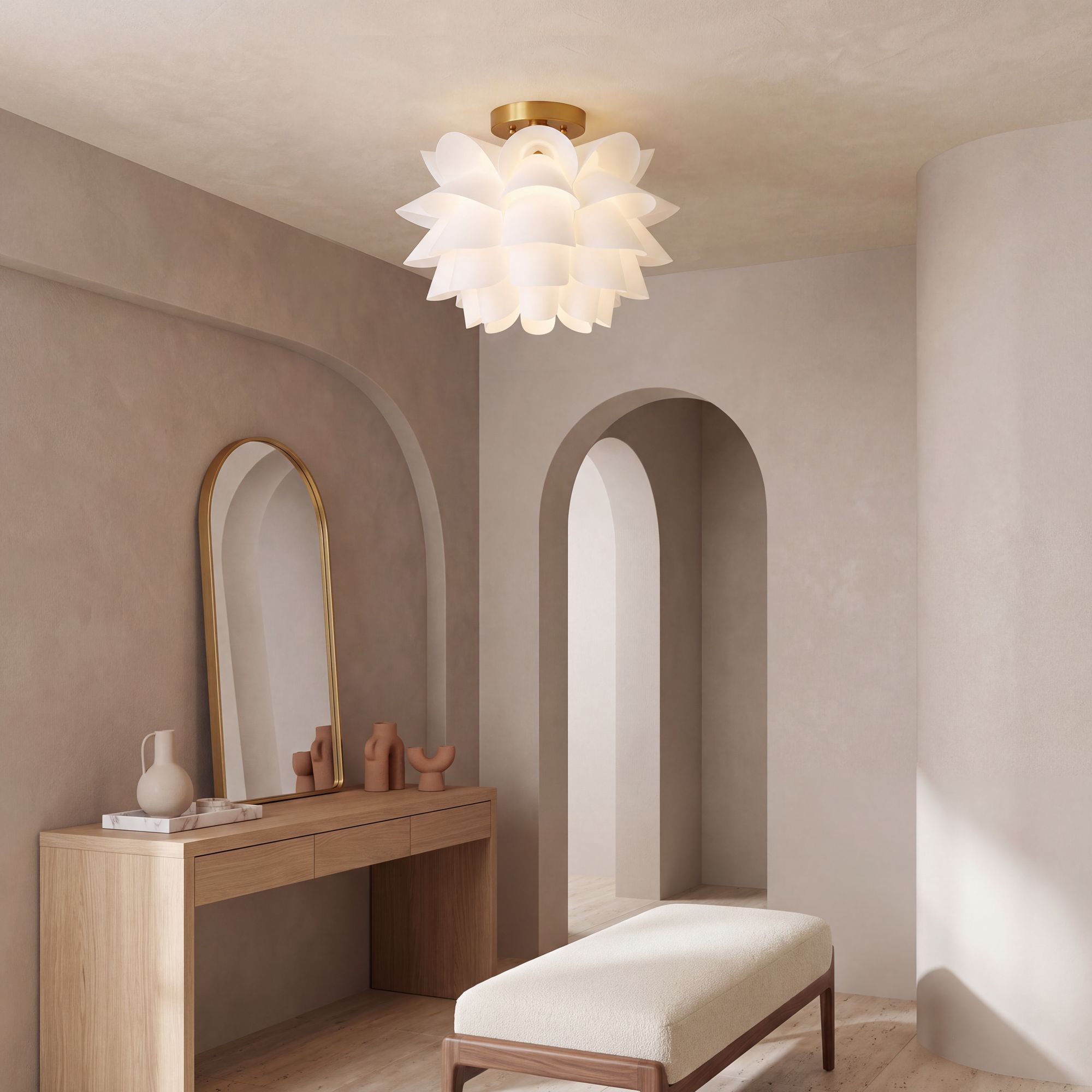 Image 1 Possini Euro White Flower 15 3/4" Wide Gold Finish Ceiling Light in scene