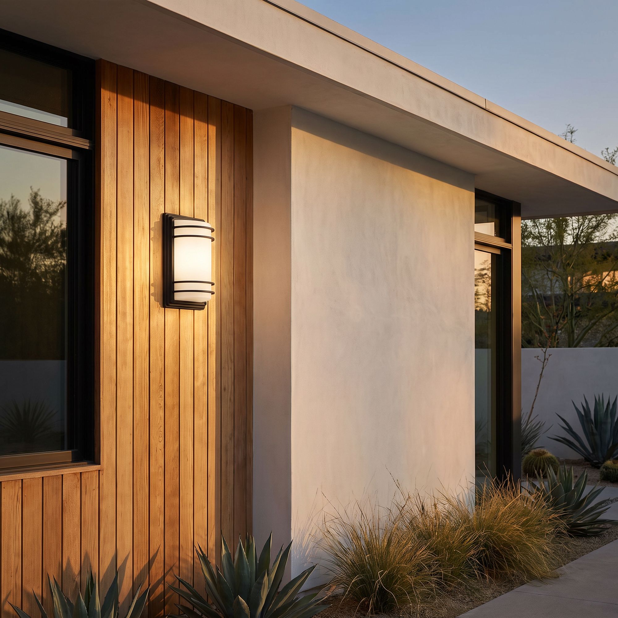 Image 1 John Timberland Habitat 11" Black and Frosted Glass Outdoor Wall Light in scene