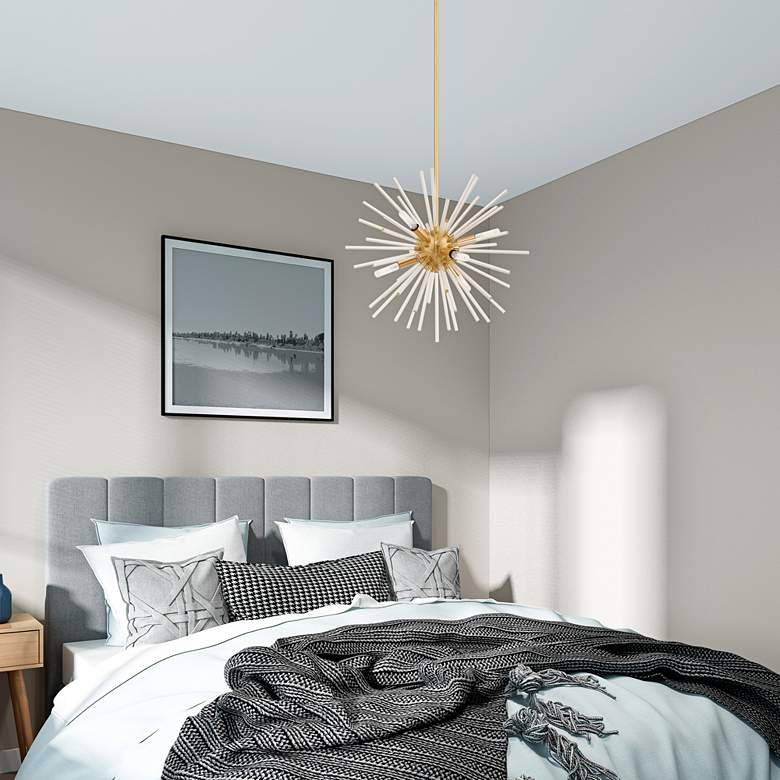 Image 1 Utopia 20" Wide Brass and Crystal 6-Light Starburst Pendant in scene