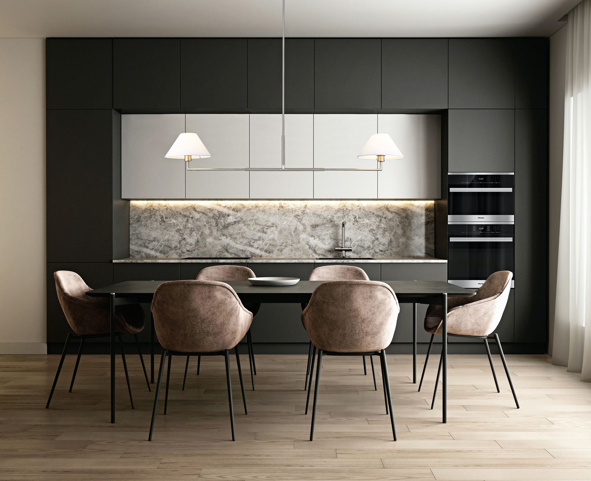 Image 1 Leila 62" Wide Brushed Nickel 2-Light Linear Chandelier in scene