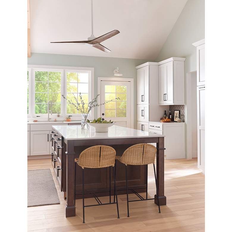 Image 1 44" Hinkley Chisel Matte White and Wood Damp Rated Smart Ceiling Fan in scene