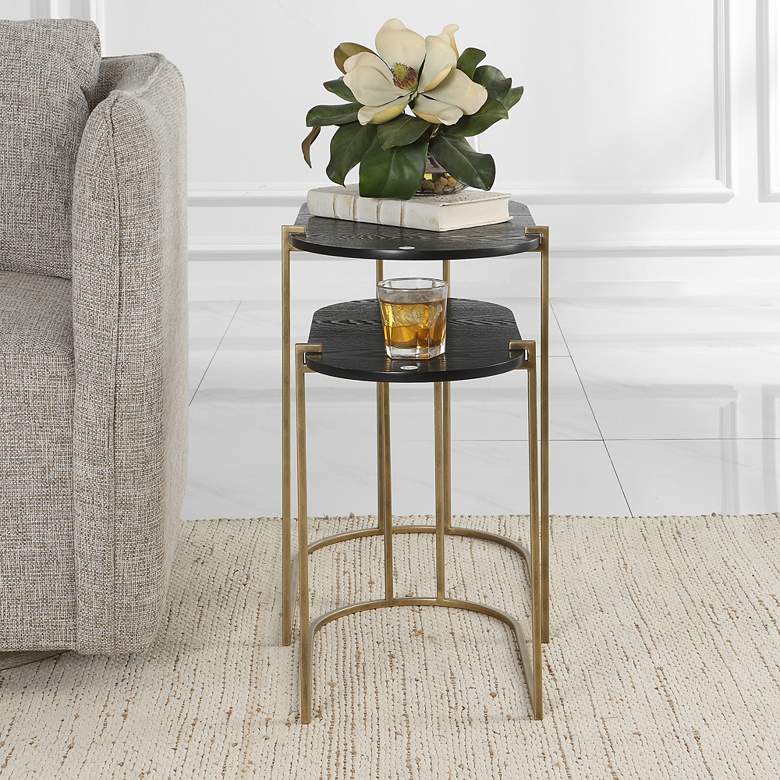 Image 1 Uttermost Aztec Antique Brass Ebony Stained Nesting Tables Set of 2 in scene