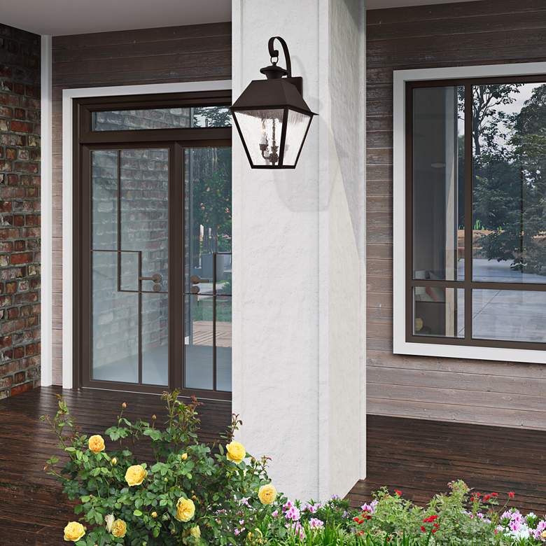 Image 1 3 Light Bronze Outdoor Wall Lantern in scene