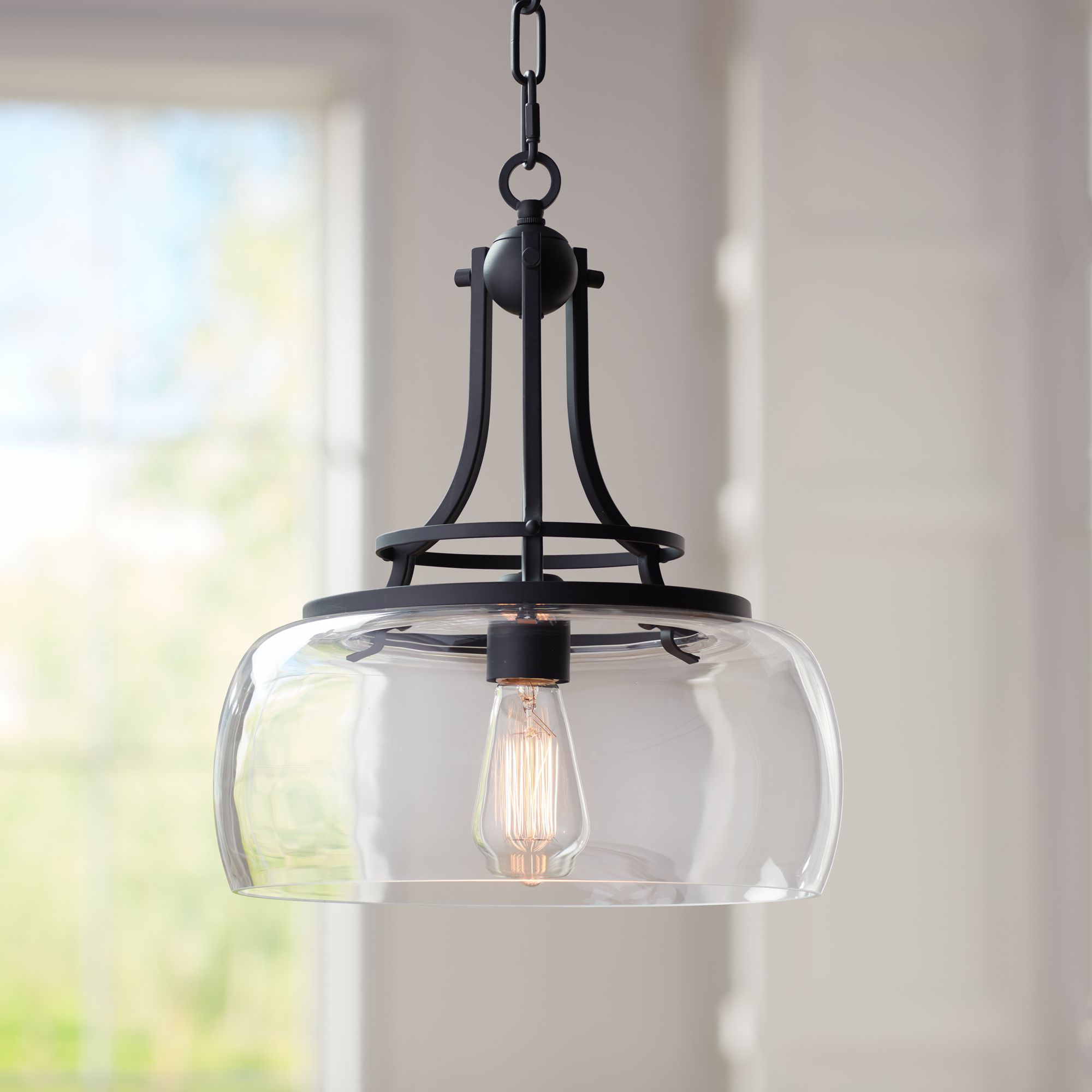 Image 1 Franklin Iron Charleston 13 1/2" Black and Clear Glass Pendant Light in scene
