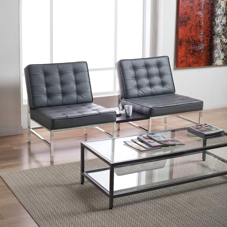 Image 1 Ashlar Smoke Gray Bonded Leather Tufted Accent Chair in scene